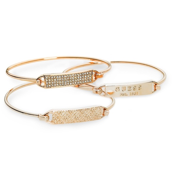 New GUESS Rose Gold-Tone 3-Pc. Set Plate and Wire Bangle Bracelets - Picture 1 of 2